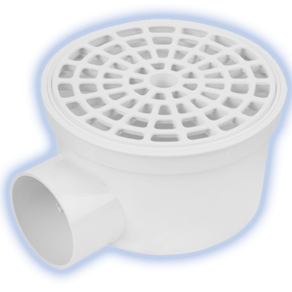 SIDE OUTLET DRAIN FOR STANDARD (AMERICAN) PIPING WITH PLASTIC GRID