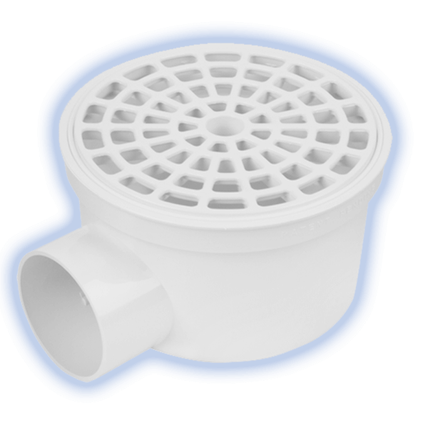 SIDE OUTLET DRAIN FOR STANDARD (AMERICAN) PIPING WITH PLASTIC GRID