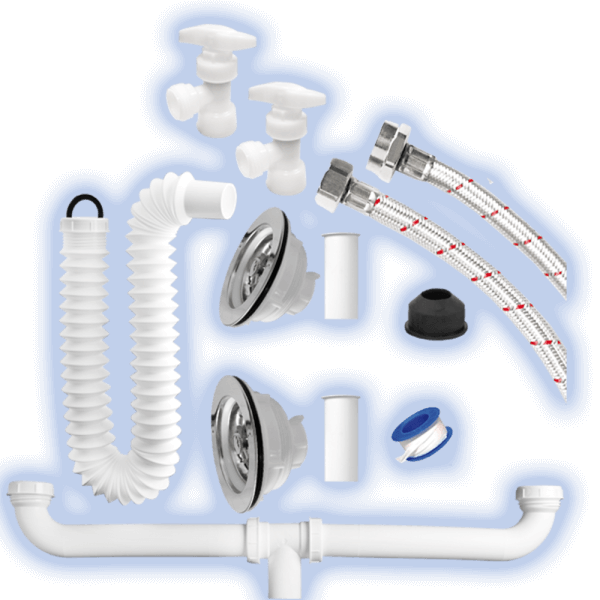 DOUBLE BOWL SINK INSTALLATION KIT W/ 2 ACETAL RESIN ANGLE VALVES (½’’ X ½’’)