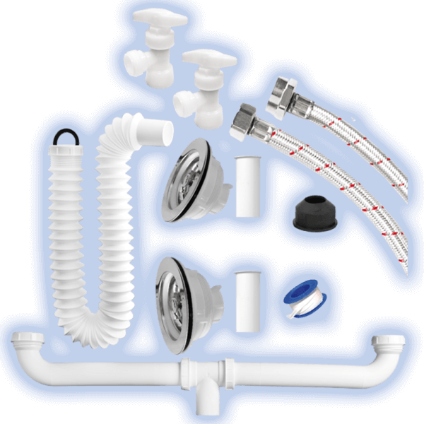 DOUBLE BOWL SINK INSTALLATION KIT W/ 2 ZINC ANGLE VALVES ((½’’ X ½’’)