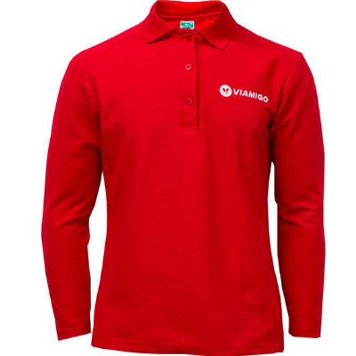Long Sleeve Polo Shirt with Customizable Embroidery- Red Color