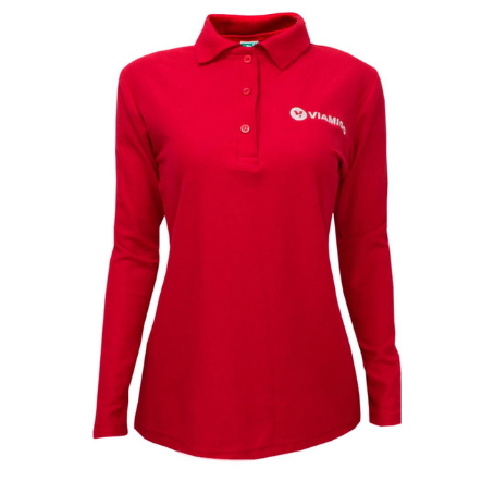 Long Sleeve Polo Shirt with Customizable Embroidery- Red Color for Lady